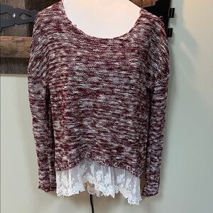 Rewind Maroon Knit Sweater with Lace Hem